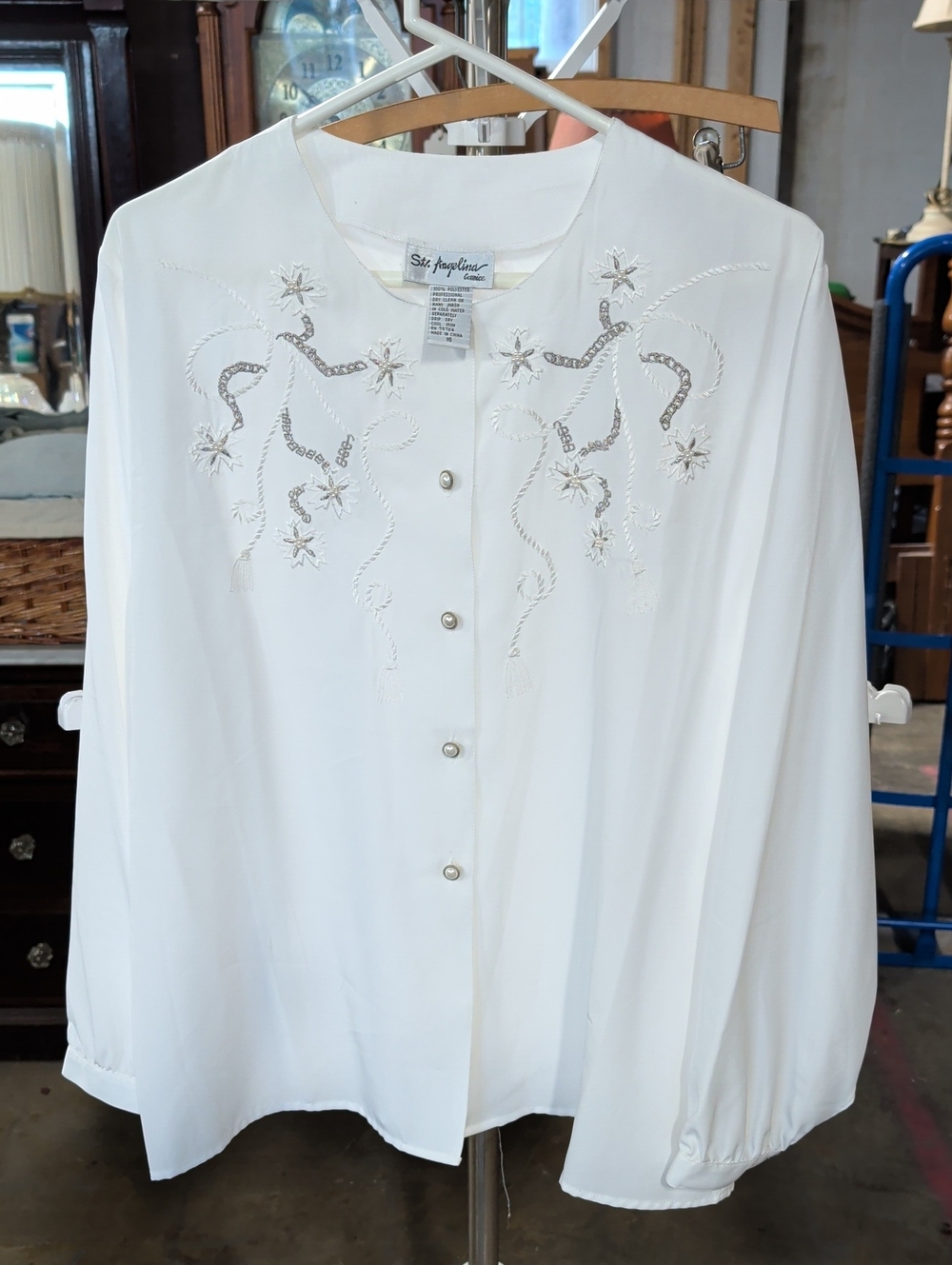 Vtg. St. Angelina White Embroidered Blouse
